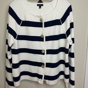 Talbots Classic Navy and White Striped Cardigan